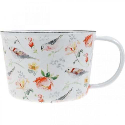 Floristik24 Coupe à plantes oiseaux/fleurs, cache-pot, coupe décorative émaillée, cache-pot Ø10cm H7cm