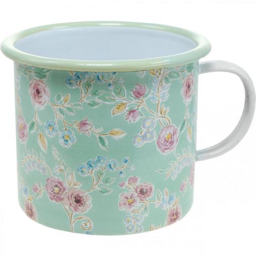 Floristik24 Jardinière Jardinière Coupe Émaillée Rétro Déco Vert Ø9.5cm H10cm