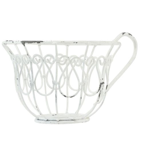 Article Jardinière coupelle décorative en métal blanc shabby chic Ø15cm H11cm