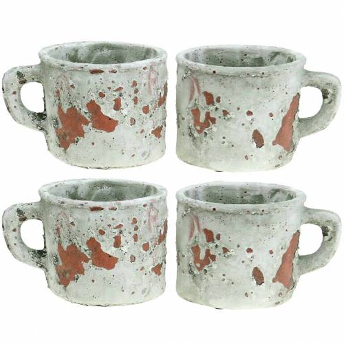 Floristik24 Cache-pot tasse vintage gris, argile naturelle Ø8.5cm H8cm 4pcs