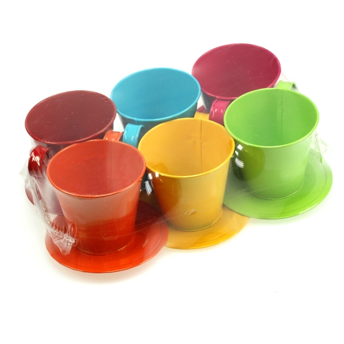 Floristik24 Tasse avec soucoupe Ø 9 cm H. 8 cm 6 p. coloris assortis