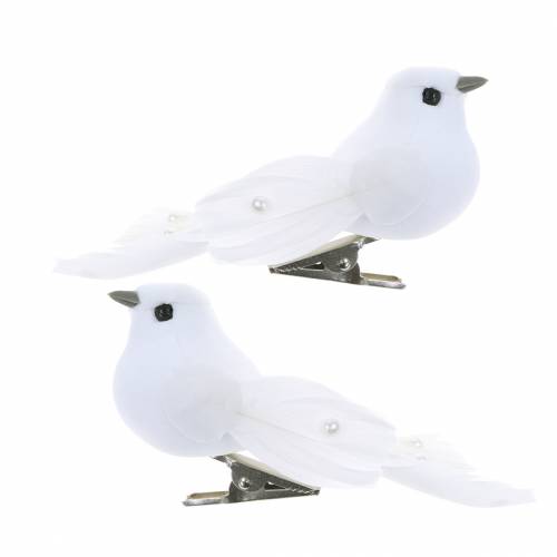 Pigeon avec perles et clip blanc H4.5cm 12pcs