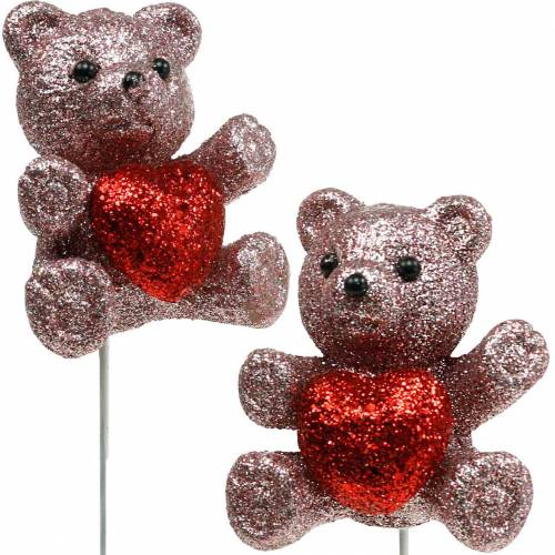 Floristik24 Bouchon décoratif ours avec coeur, Saint Valentin, bouchon de fleur paillettes 9pcs