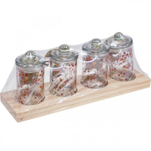 Floristik24 Pots à thé pot en verre avec couvercle pots à épices 4pcs sur plateau
