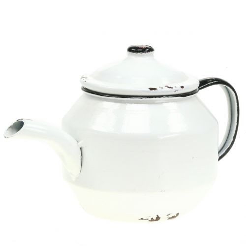 Floristik24 Théière en métal vintage blanc, noir H14cm
