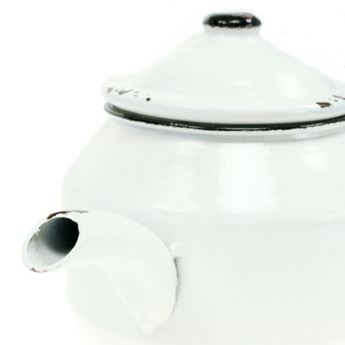 Floristik24 Théière en métal vintage blanc, noir H14cm