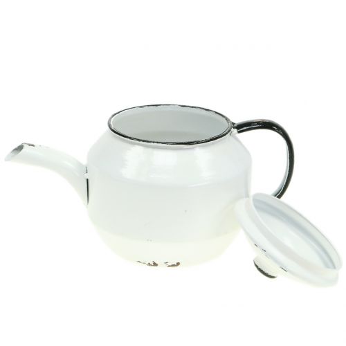 Floristik24 Théière en métal vintage blanc, noir H14cm