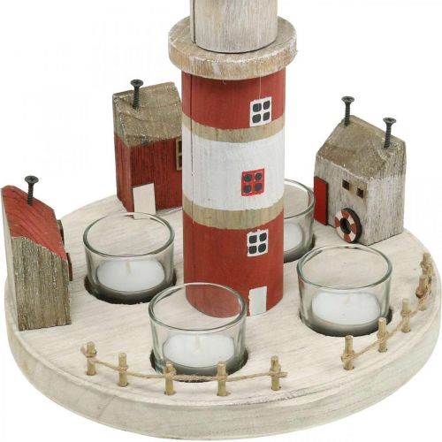 Floristik24 Photophore phare rouge, blanc 4 bougies chauffe-plat Ø25cm H28m