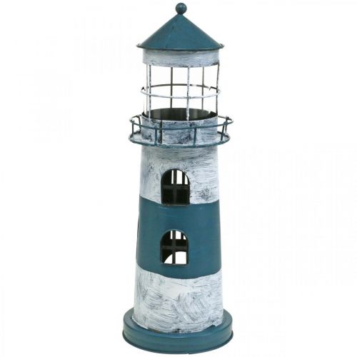 Floristik24 Photophore phare décoration maritime métal bleu, blanc Ø14cm H41cm