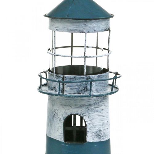 Floristik24 Photophore phare décoration maritime métal bleu, blanc Ø14cm H41cm