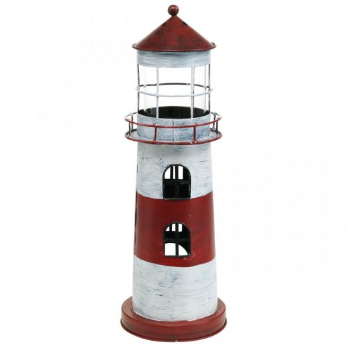 Floristik24 Photophore phare décoration métal rouge maritime, blanc Ø14cm H41cm