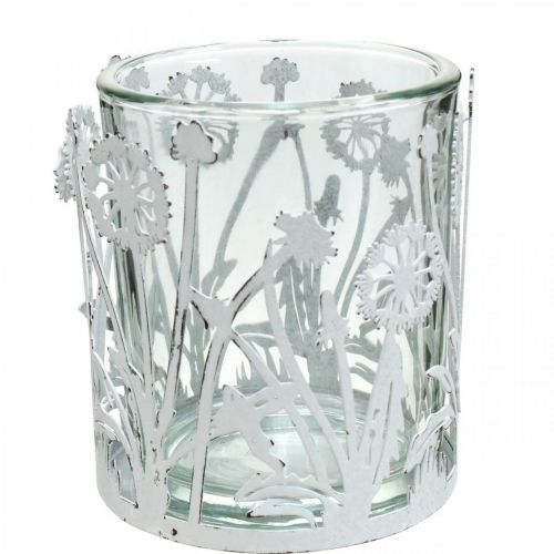 Floristik24 Lanterne aux pissenlits, décorations de table, décoration estivale shabby chic argent, blanc H10cm Ø8.5cm