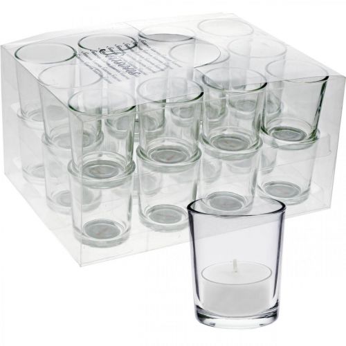 Floristik24 Verres à bougie chauffe-plat transparents Ø5cm H6,5cm 24 pcs
