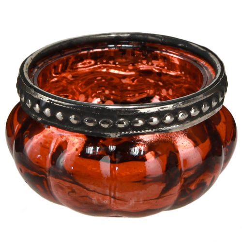 Verre photophore antique rouge argent cerclage métal Ø6cm H3,5cm