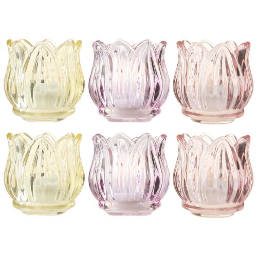 Floristik24 Photophore en verre fleur lanterne verre 3 couleurs Ø7cm H7cm 6pcs