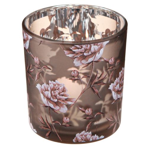 Article Photophore verre décoration de table œillets marron argent H8cm 4 pcs