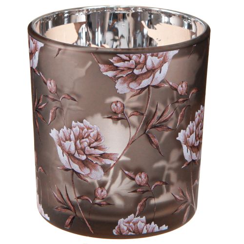 Article Photophore verre décoration de table œillets marron argent H8cm 4 pcs