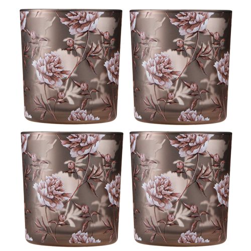 Article Photophore verre décoration de table œillets marron argent H8cm 4 pcs