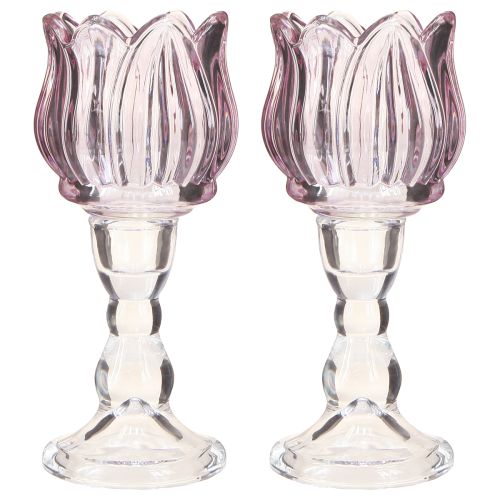 Article Photophore tulipe en verre violet Ø7cm H16cm 2pcs