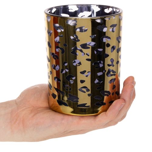 Porte-bougie chauffe-plat en verre à motif léopard, 12 cm | Floristik24.be