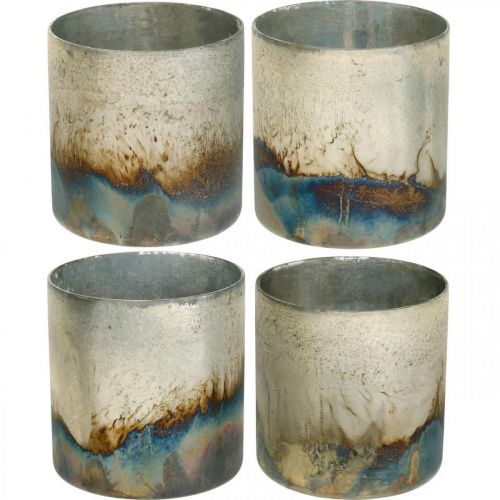 Verre à bougie, lanterne décorative, décoration de table aspect antique Ø9,5cm H10cm 4pcs