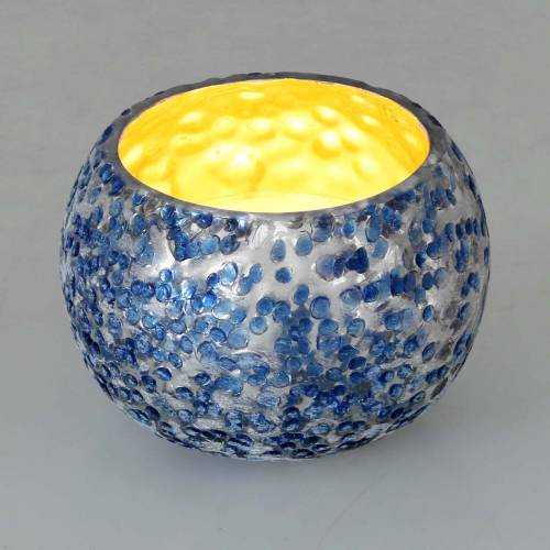 Floristik24 Lanterne en Verre Argenté Bleu Ø8.5cm H6cm