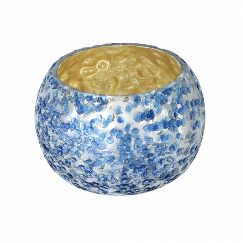 Floristik24 Lanterne en Verre Argenté Bleu Ø8.5cm H6cm