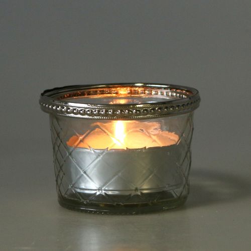 Floristik24 Photophore verre diamant avec rebord métal Ø8cm H5.5cm 4pcs