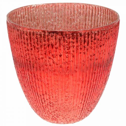 Bougie lanterne en verre vase déco en verre rouge Ø21cm H21.5cm