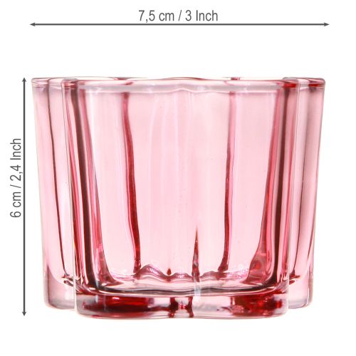 Article Photophore fleur en verre rose Ø7,5cm H6cm 6pcs