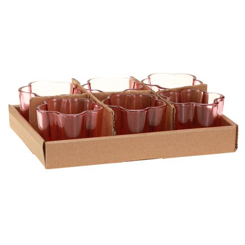 Article Photophore fleur en verre rose Ø7,5cm H6cm 6pcs