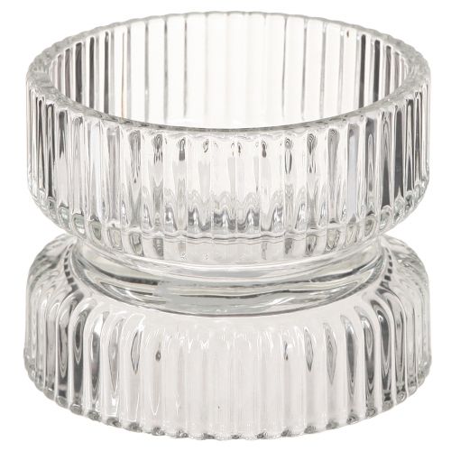 Floristik24 Photophore verre nervuré décoratif clair Ø9cm H7cm 4 pcs