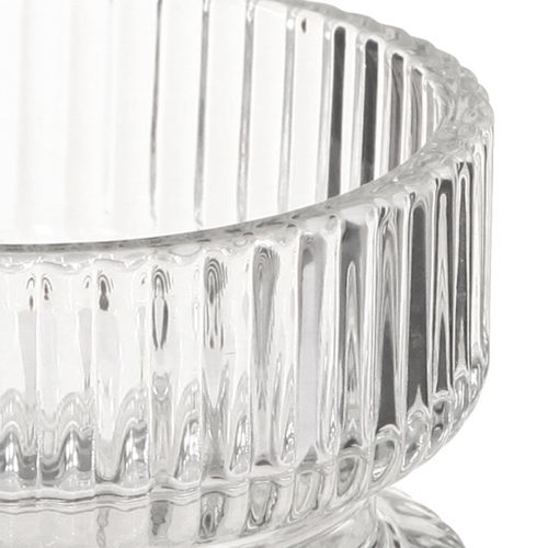 Article Photophore verre nervuré décoratif clair Ø9cm H7cm 4 pcs