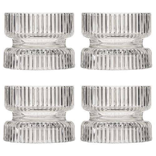 Article Photophore verre nervuré décoratif clair Ø9cm H7cm 4 pcs