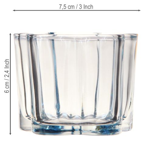 Article Photophore en verre fleur bleu Ø7,5cm H6cm 6pcs