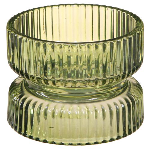 Photophore verre décoratif nervuré vert Ø9cm H7cm 4 pcs