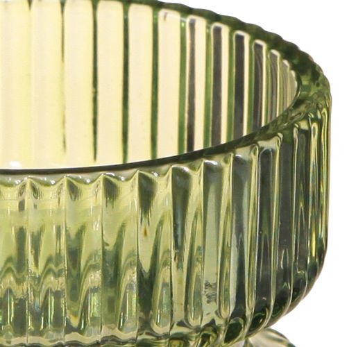 Article Photophore verre décoratif nervuré vert Ø9cm H7cm 4 pcs