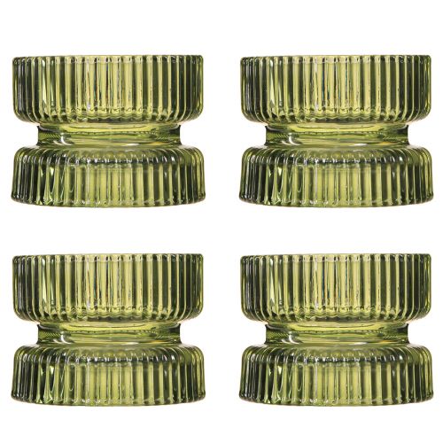 Article Photophore verre décoratif nervuré vert Ø9cm H7cm 4 pcs