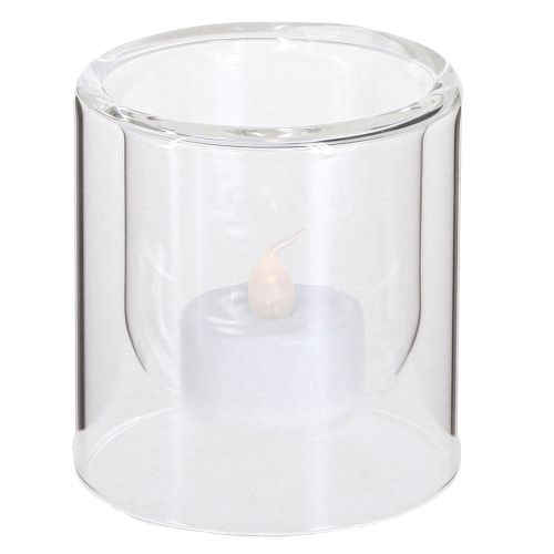 Article Photophore Lanterne en Verre Transparent Ø7.5cm H8cm 4 pcs