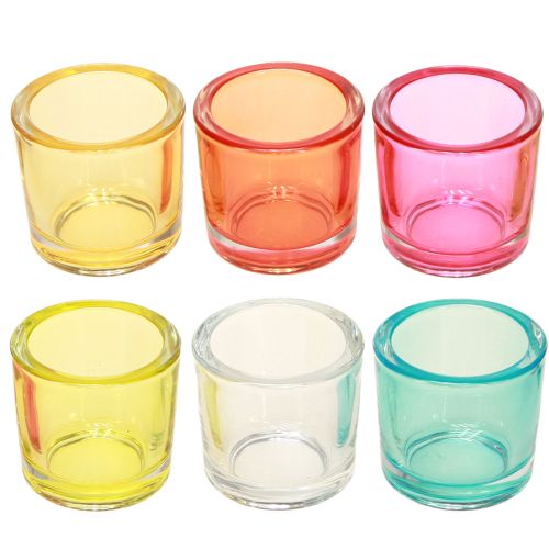 Floristik24 Photophore lanternes en verre couleurs assorties Ø6,5cm H6cm 6pcs