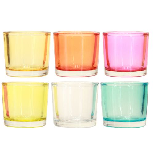 Article Photophore lanternes en verre couleurs assorties Ø6,5cm H6cm 6pcs