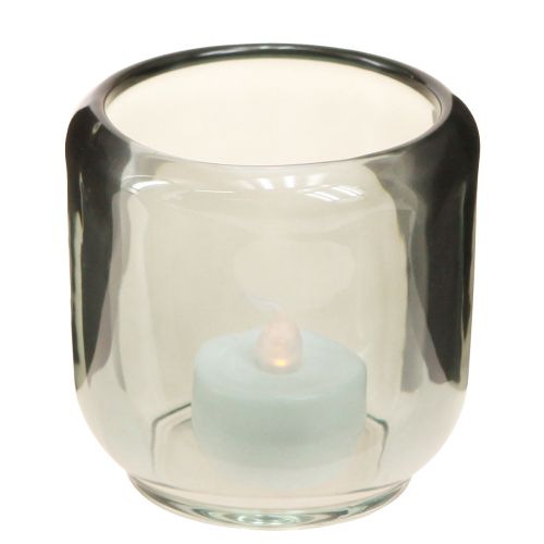 Article Photophore en verre décor rainures grises 8cm 6 pcs