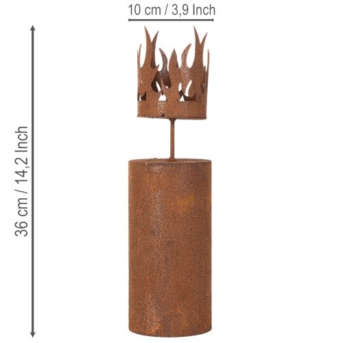 Porte-bougie chauffe-plat, forme bougie, décor rouille, métal patiné, H36cm | Floristik24.be