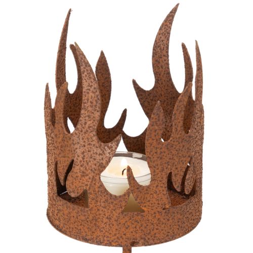 Porte-bougie chauffe-plat, forme bougie, décor rouille, métal patiné, H36cm | Floristik24.be