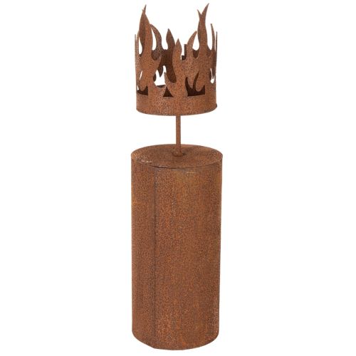 Porte-bougie chauffe-plat, forme bougie, décor rouille, métal patiné, H36cm | Floristik24.be