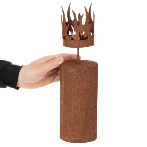 Porte-bougie chauffe-plat, forme bougie, décor rouille, métal patiné, H36cm | Floristik24.be
