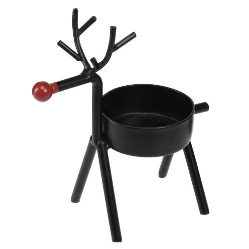 Floristik24 Photophore métal renne avec nez rouge noir 11,5cm 6pcs