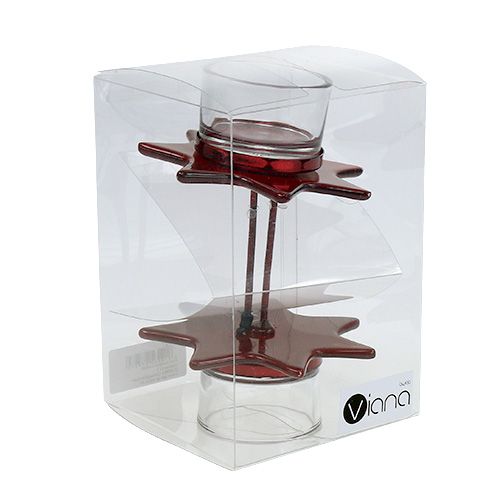 Floristik24 Photophore en forme d'étoile rouge avec verre Ø10cm H10,5cm 2pcs