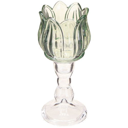 Photophore tulipe verre vert Ø7cm H16cm 2pcs