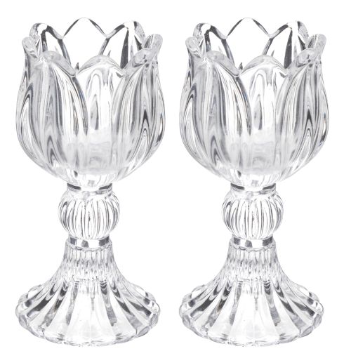 Floristik24 Bougeoirs en verre à motif floral pour une décoration de table élégante, 14 cm, lot de 2